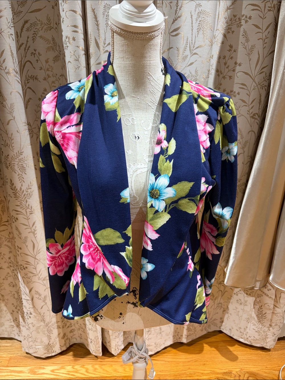 HEIMISH USA Navy Open-Front Blazer with Pink & Blue Floral Print